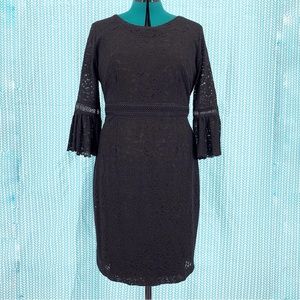 Tommy Hilfiger Black Floral Lace 3/4 Flounce Sleeve Knee Length Dress, 12